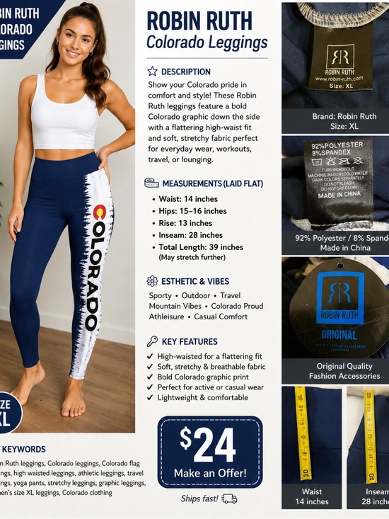 Robin Ruth Pants - Robin Ruth Navy & White Kids Colorado Leggings with State Print